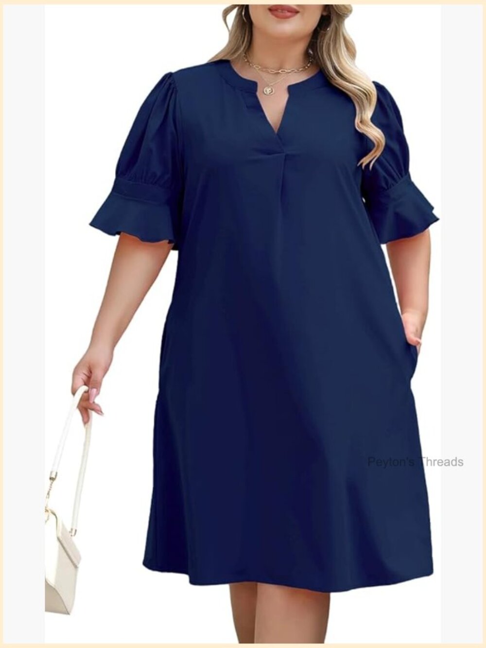 Plus Size Shift Dress with Pockets V Neck Short Sleeve Loose Fit